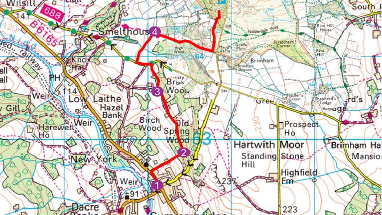 Summerbridge to Brimham Rocks map
